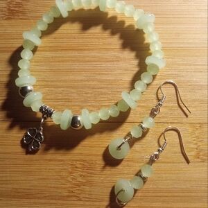 Green Beaded Bracelet and Earring Set